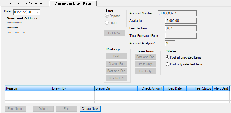 GOLD Services > GOLD ExceptionManager > Charge Backs Screen > Charge Back Item Detail Tab