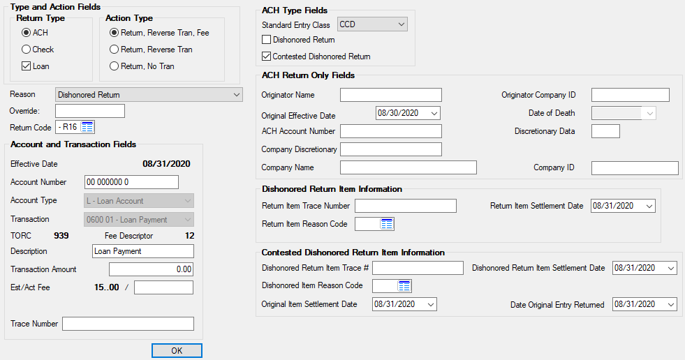 GOLD Services > GOLD ExceptionManager > Create Returns Screens