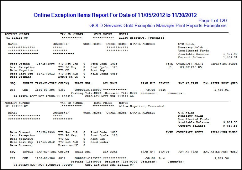 Exceptions Report