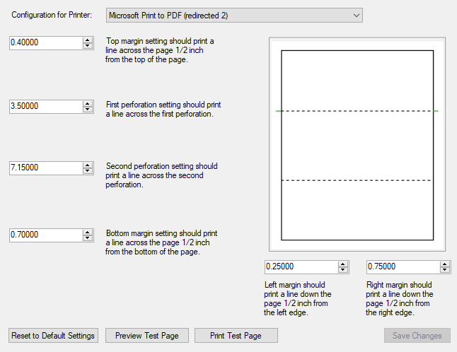 GOLD Services > GOLD ExceptionManager > Administrative > Printer Calibration Screen