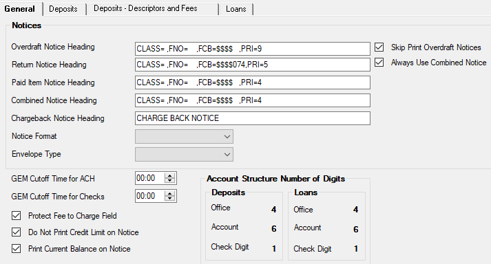 GOLD Services > Institution Options Screen > GOLD ExceptionManager > General Tab