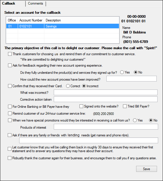 Customer Relationship Management > Callback > Callback Screen