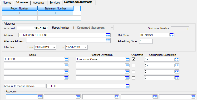 Customer Relationship Management > Households Screen > Combined Statements Tab