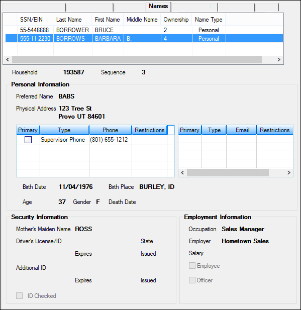 Names tab found on many screens in CIM GOLD