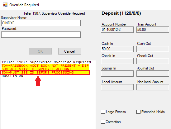 Override Required Dialog Box in CIM GOLDTeller After a Transaction is Run