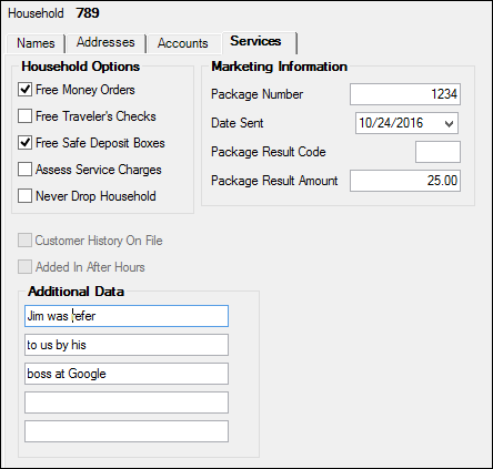 Customer Relationship Management > Households Screen > Services Tab