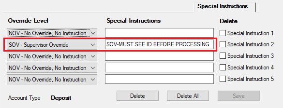 Special Instructions Tab on several screens in CIM GOLD