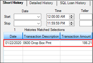 Transaction Description in Loans > History