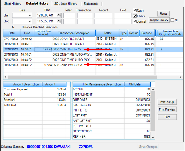 Loans > History Screen > Details History Tab