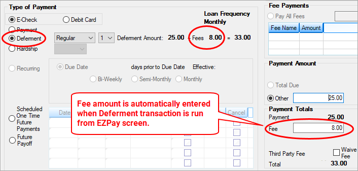 Loans > Transactions > EZPay Screen