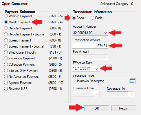 Loans > Transactions > Make Loan Payment Screen