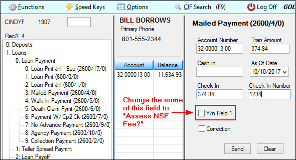 Mailed Payment Transaction in CIM GOLDTeller