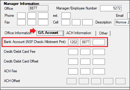 GOLD Services > Office Information Screen > G/L Account Tab