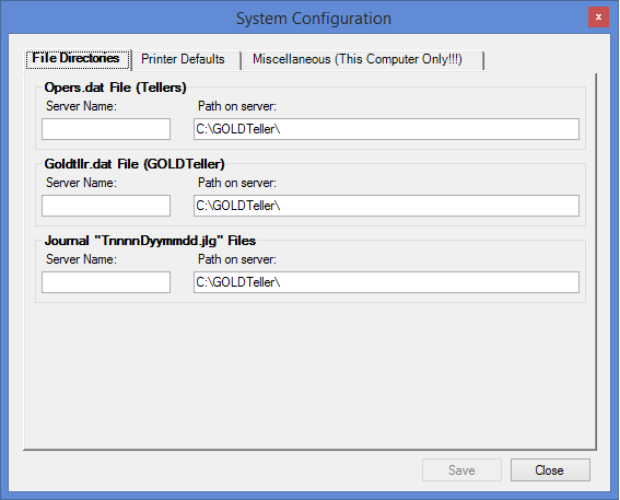 Functions > Administrator Options > System Configuration Screen