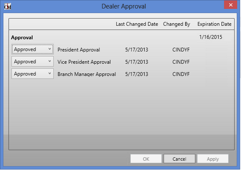 Dealer Approval Dialog