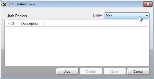 Edit Relationships Dialog – Select Plan Entity