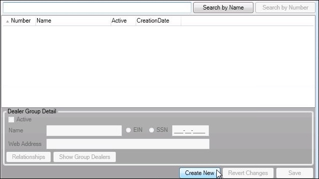 <Create New> Button on Dealer Groups Screen