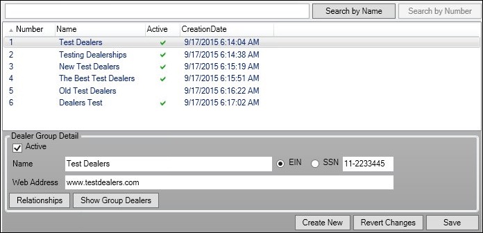 Dealer Groups Screen