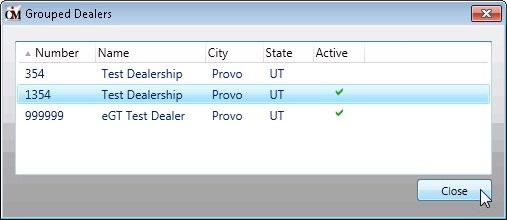 Grouped Dealers Dialog – <Close> Button
