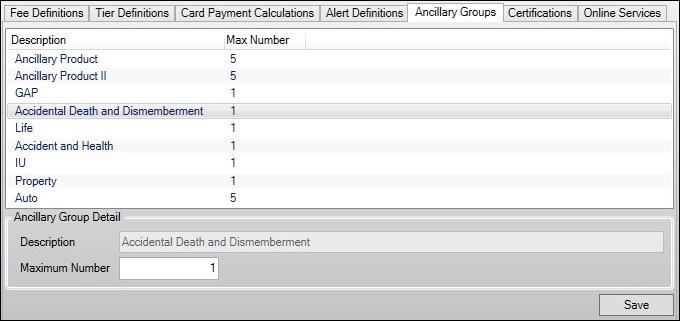 Ancillary Groups Tab