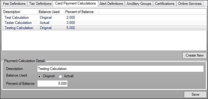 Card Payment Calculations Tab