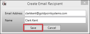 <Save> Button on the Create Email Recipient Dialog