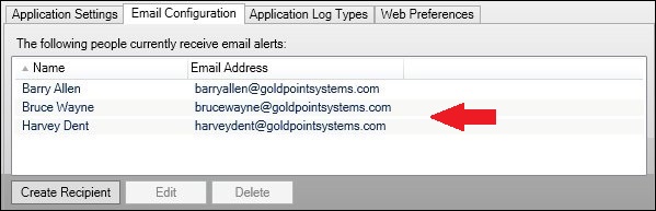 Email Recipient Removed from Email Configuration List View