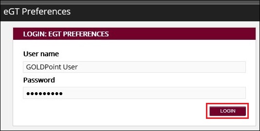 Login: EGT Preferences Dialog