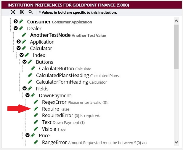 Web Node Located on Institution Preferences Screen