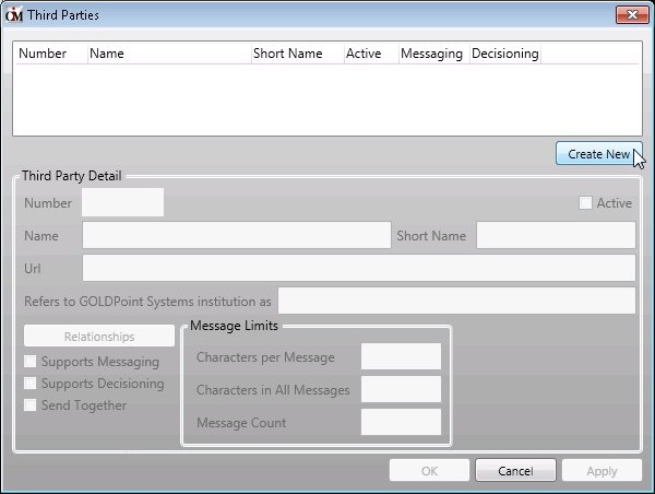 <Create New> Button on the Third Parties Dialog