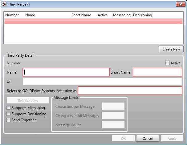 Fields Enabled on the Third Parties Dialog