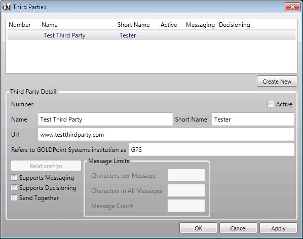 Information Entered on the Third Parties Dialog