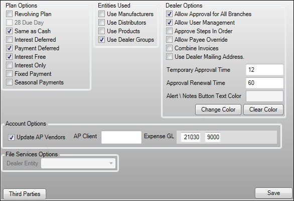 Dealer System > Options Screen in CIM GOLD