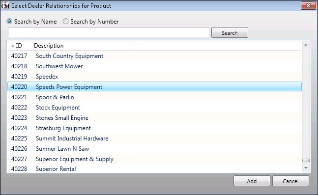 Select Relationship For Product Dialog