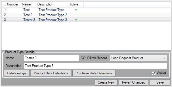 Product Types Screen