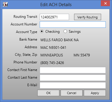 Edit ACH Details Dialog