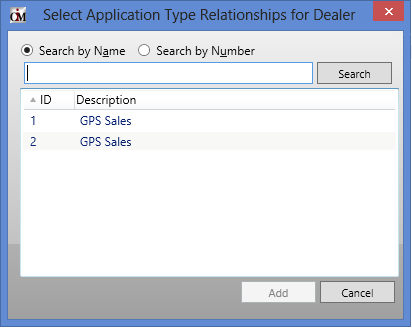 Select Application Type Relationship for Dealer Dialog