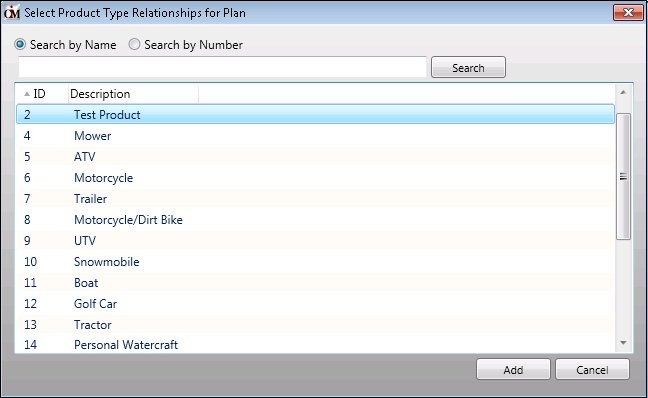 Select Relationship For Plan Dialog