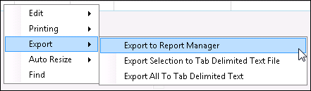 Right-click Menu with Export to Report Manager Selected