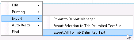 Right-click Menu with Export All to Tab Delimited Text Selected