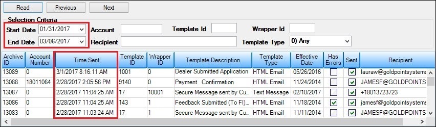 Search by Date Results Displayed in the Archive Manager List View