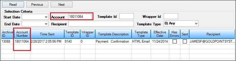 Search by Account Results Displayed in the Archive Manager List View