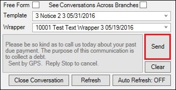 Template Text with Wrapper Visible in Text Message Area and Ready to Send