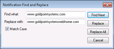 Notification Find and Replace Dialog