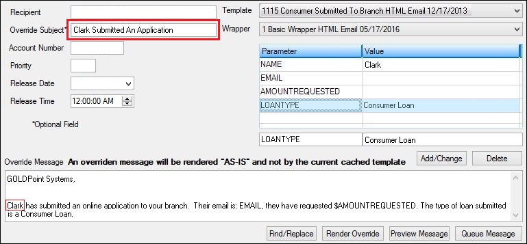 Subject and Body of the Message After the Changes to the Parameter and Value Were Applied