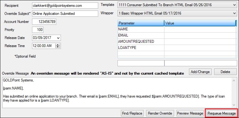 Re-queue Message on the Manual Notification Handler Screen