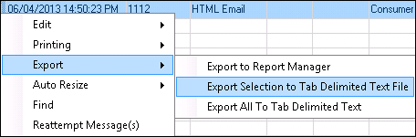 Right-click Menu with Export Selection to Tab Delimited Text File Selected