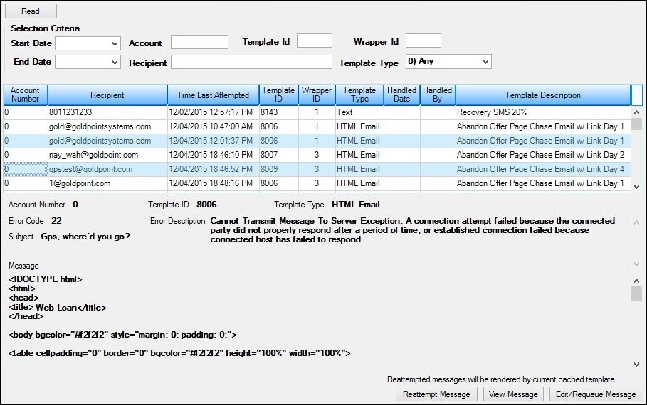 Multiple Messages Selected in Queue Error Manager List View