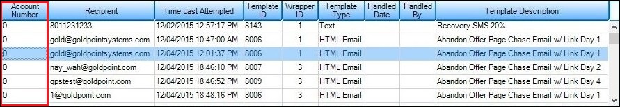 Search by Account Results Displayed in the Queue Error Manager List View