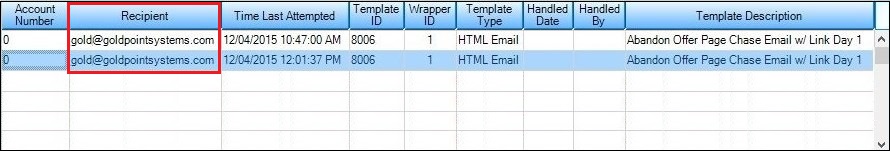 Search by Recipient Results Displayed in the Queue Error Manager List View